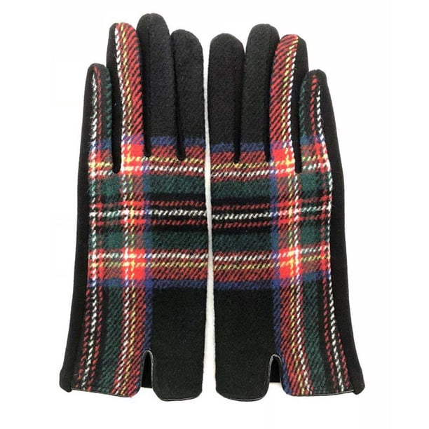 Guantes cálidos de lana escocesa a cuadros simétricos de moda para otoño e invierno, guantes de montar para mujer a prueba de frío