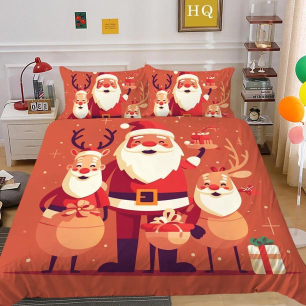 Christmas Gifts Santa Claus Snow House Child Quilt Duvet Cover Set3-Piece Bedding Set