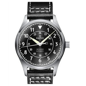 Reloj Ratio Skysurfer Pilot Automático Con Esfera Negra Sunray Y Correa De Cuero Rts314 200M Para Hombre