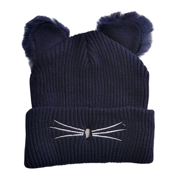 Gorro de punto con orejas de gato, gorro de lana bordado, bonito gorro cálido para otoño e invierno, gorro para el frío.
