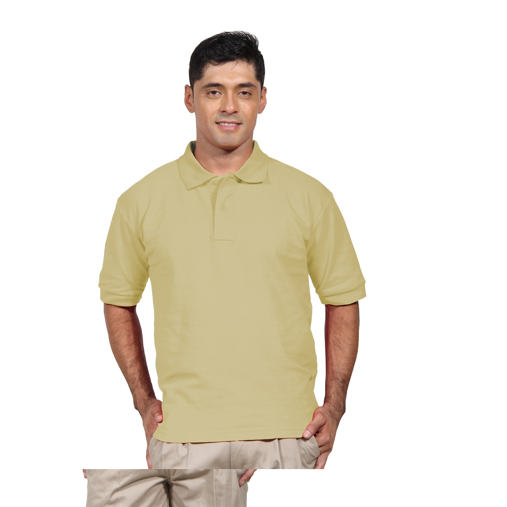 90 Grados - Polera Pique Hombre Manga Corta Beige ,protección Uv