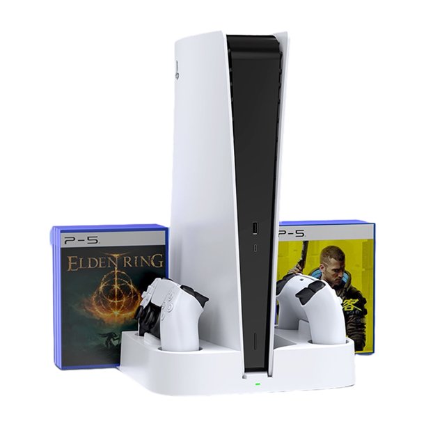 Base de Enfriamiento AARONMEI para Consola PS5 Disc y Digital Edition Controlador de Juego Base de Carga Dual Soporte para Almacenamiento Blanco