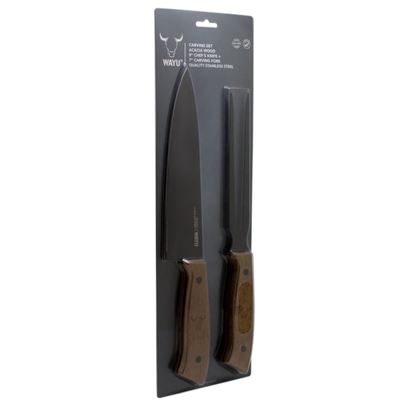 Cuchillería Tenedor Y Cuchillo Premium 2 Piezas Acero Inoxidable - Madera Café - Plateado