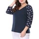 thumbnail image 5 of Agnes Orinda Blusa de Mujer Talla Grande para Escuela y Universidad Casual Floral Cuello en V Mangas Raglán 3/4 para Comodidad Estilosa y Uso Diario 4X Azul, 5 of 8