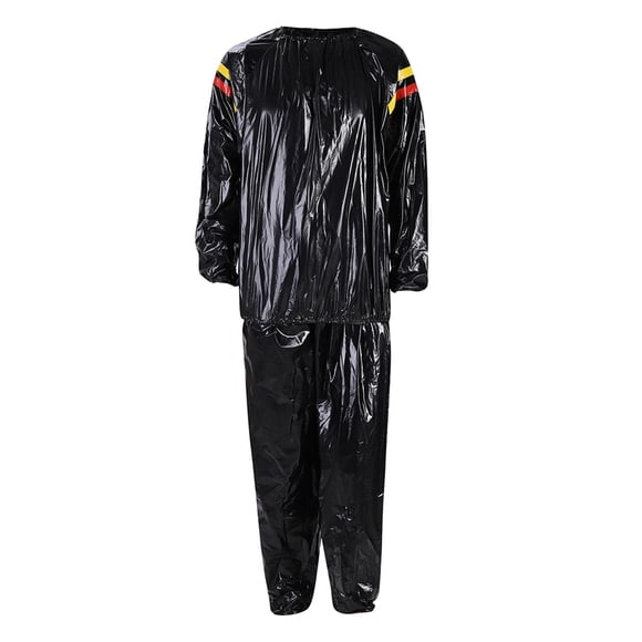 Traje de sudor de PVC, camisa de pantalones de cuerpo completo para hombres y mujeres, chándal para correr, traje de Sauna para ejercicio en casa/gimn , XL negro