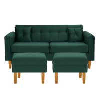 Bodevir - Sofa New Retro 3C + 2 Pouf Felpa 04 Verde Botella