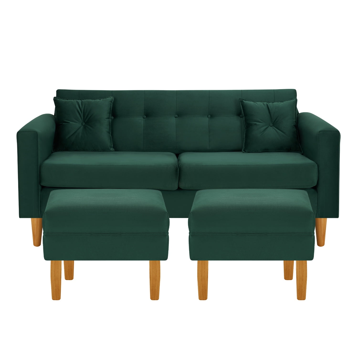 Bodevir - Sofa New Retro 3c + 2 Pouf Felpa 04 Verde Botella