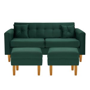 Bodevir - Sofa New Retro 3C + 2 Pouf Felpa 04 Verde Botella
