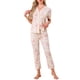 thumbnail image 1 of INSPIRE CHIC Conjunto de Pijama para Mujer con Botones, Estampado Floral de Tencel, Manga Corta, Cuello con Solapa, Pantalones con Bolsillos, Talla L, Amarillo, 1 of 6