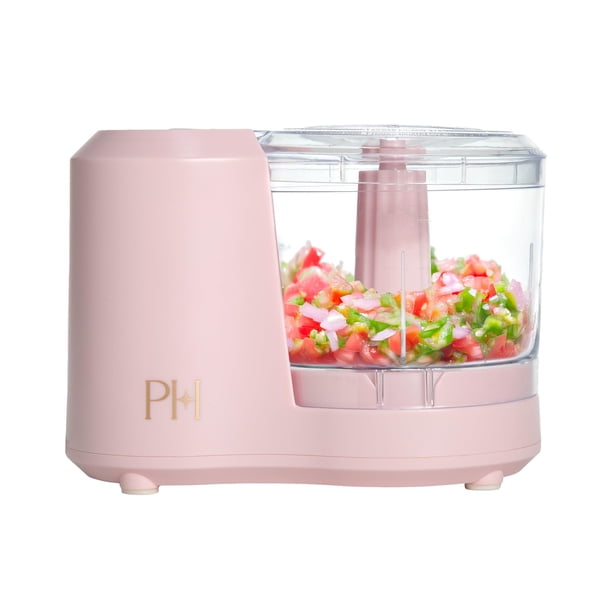 Picadora eléctrica de alimentos de 1.5 tazas Paris Hilton, cuchilla de acero inoxidable con control pulsador de un toque, mini picadora compacta para verduras, hierbas, frutos secos y aderezos, rosa