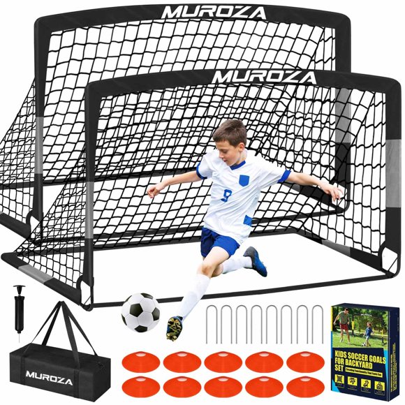 Portería de fútbol MUROZA plegable juego de 2 + pelota y conos