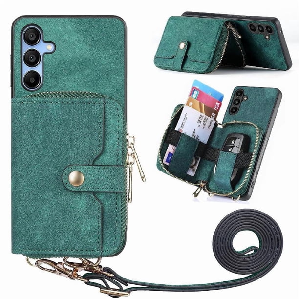 Funda Tipo Cartera con Correa Cruzada para Samsung Galaxy A16 Protección Contra Golpes Verde