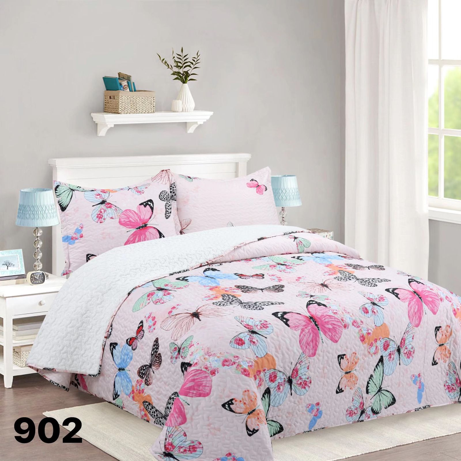 Genérico - Cubrecama Quilt Sherpa 2 Plazas - Rosado Mariposa M902