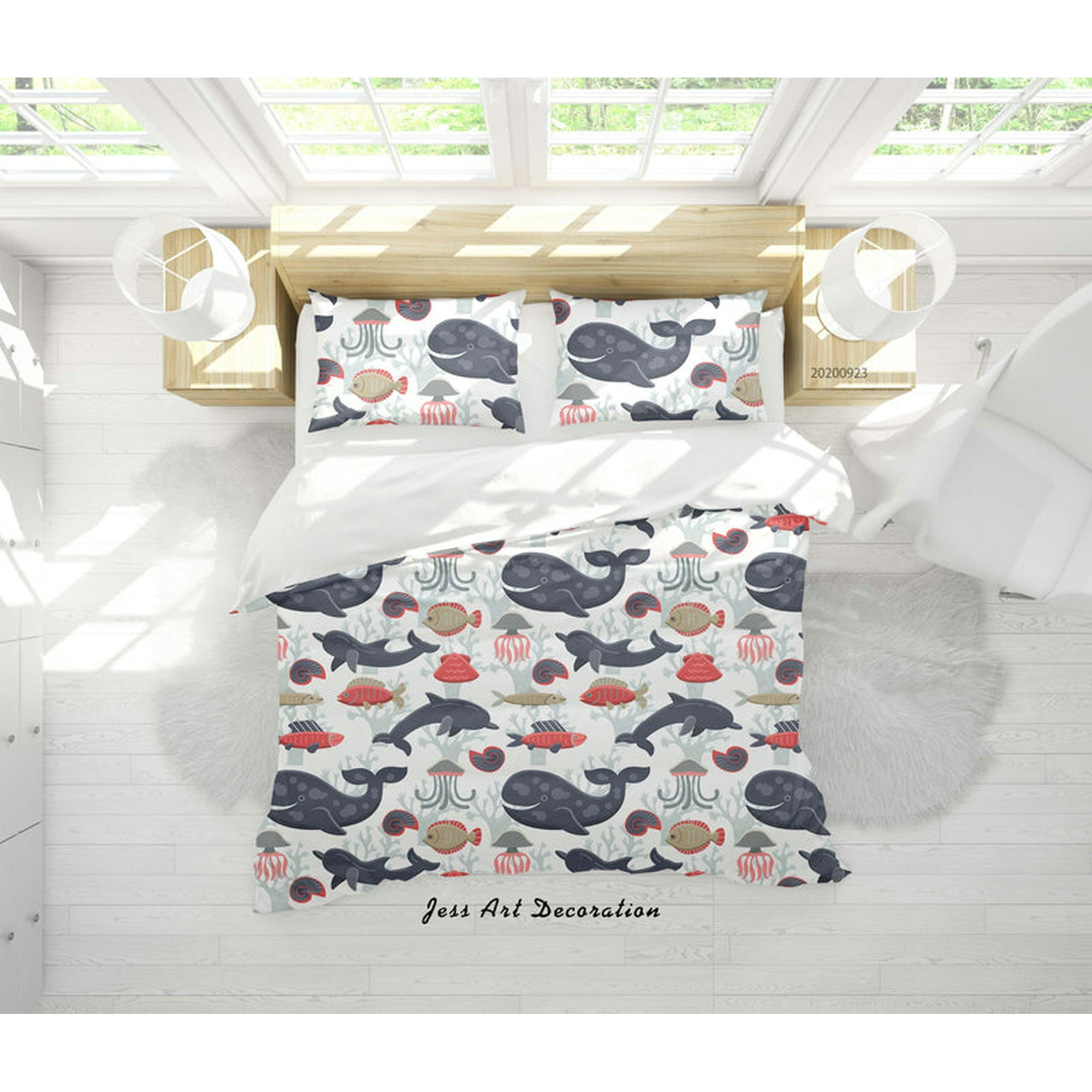 Milsleep - 3d Dibujado A Mano La Vida Marina Patrón Funda De Edredón Set Ropa De Cama Set Funda Nórdica