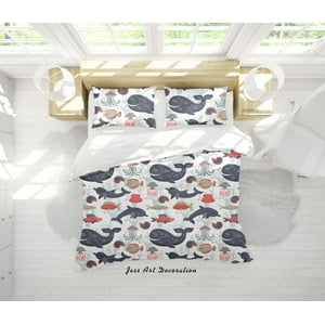 Milsleep - 3D Dibujado A Mano La Vida Marina Patrón Funda De Edredón Set Ropa De Cama Set Funda Nórdica