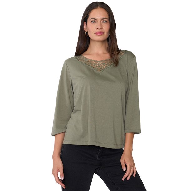 Polera Mujer Manga 3/4 Macramé Verde Corona