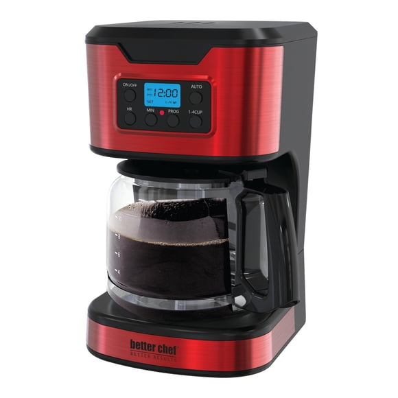 Cafetera Better Chef programable para 12 tazas, acero inoxidable, color rojo