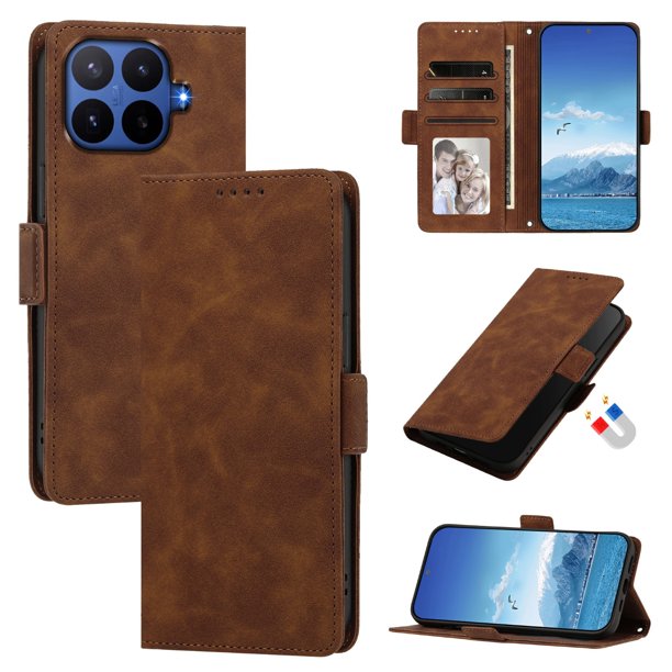 Funda Billetera Delgada para Xiaomi 17T Pro con Ranuras y Soporte Marrón