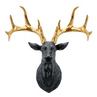 Magideal - Cabeza De Ciervo En 3D Para Decoración De Pared, De Animales, Ilustraciones De Cuernos, Escultura De Pared De Resina Para Oficina, Sala De Oro Negro