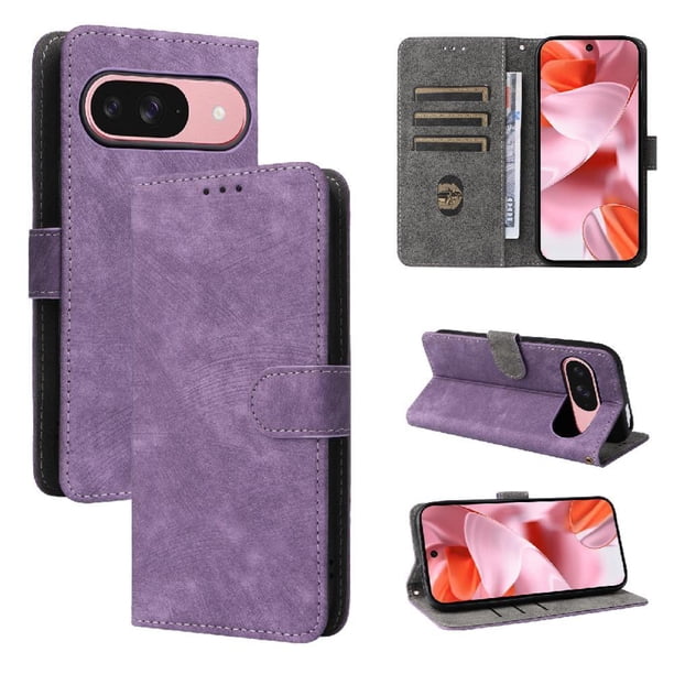Funda Billetera para Google Pixel 10 Pro con Soporte - Cartera de Cuero con Ranuras Morado