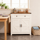 thumbnail image 1 of White & Wood-Grain Top Farmhouse Barn-Door Storage Cabinet, Coffee Bar Buffet Sideboard with Drawer for Kitchen & Living Room, 1 of 3