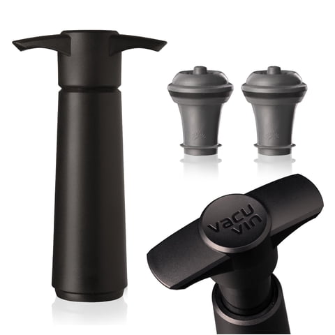 Bomba Wine Saver Vacu Vin, Negra Con Tapón De Vacío, 2 Unidades