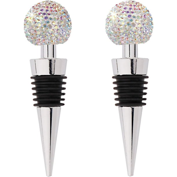 2 tapones de vino decorativos y brillantes, divertidos y bonitos tapones de aleación de zinc y silicona, juego de accesorios para vino tinto, whisky, champán, vino rosado y otras bebidas.