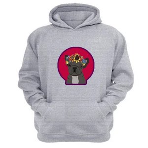 Genérico - Polerón Canguro Pug Corona Gris Claro Talla L Unisex