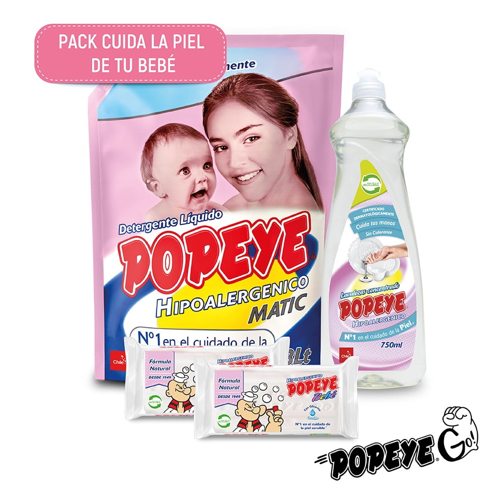 Popeye - Pack Cuida La Piel De Tu Bebé (detergente, Jabón Y Lavaloza)