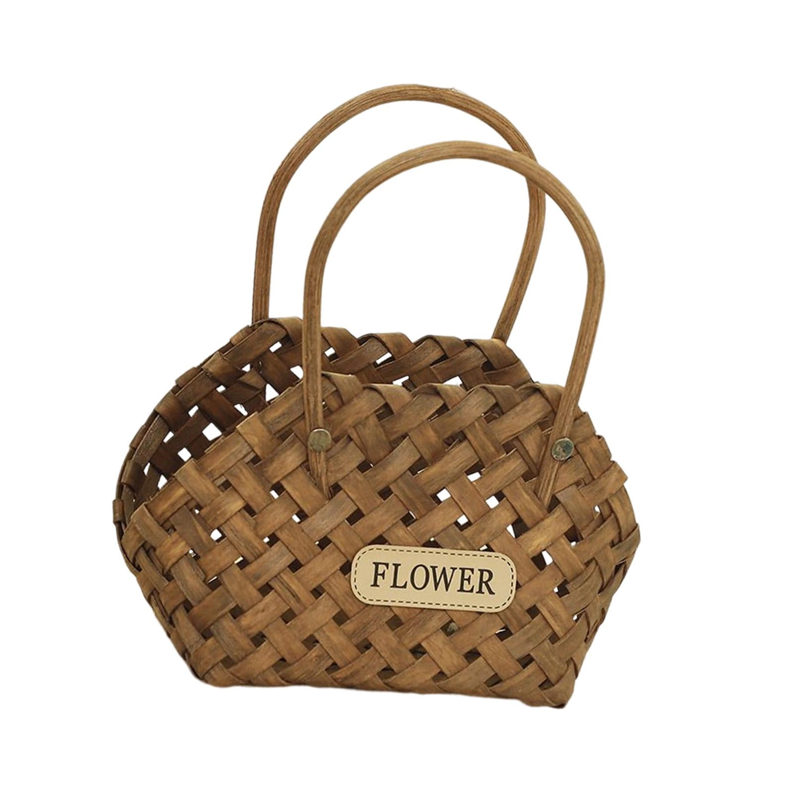 Bothyi - Cesta De Flores Tejida A Mano Portátil Con Asa Pequeña Cesta De Mimbre Hecha A Mano Café