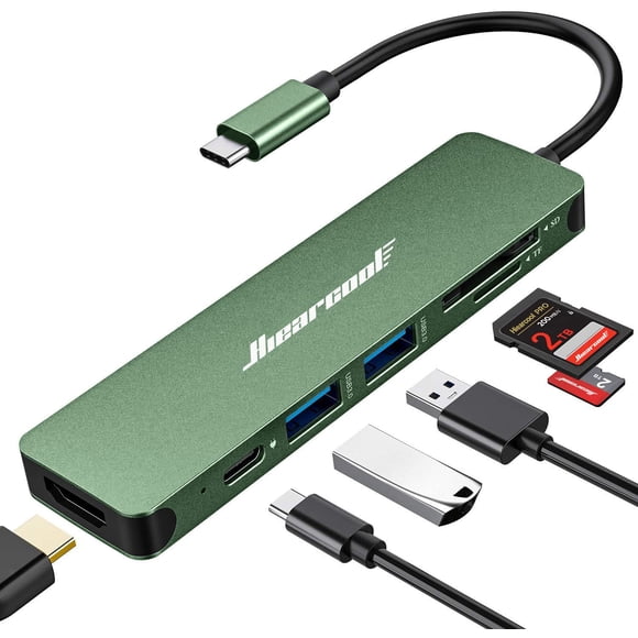 Adaptador USB-C Hiearcool 7 en 1 USBC a HDMI con PD-Green de 100 W