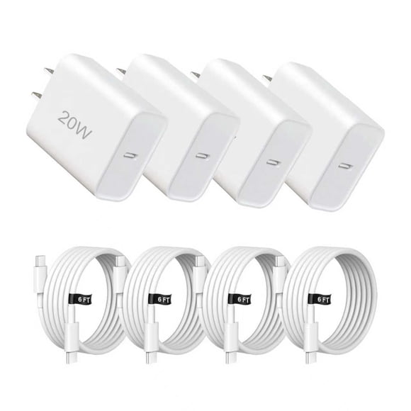 Cargador de teléfono ZOVARIN 20 W, pack de 4 cables USB‑C de 6 pies