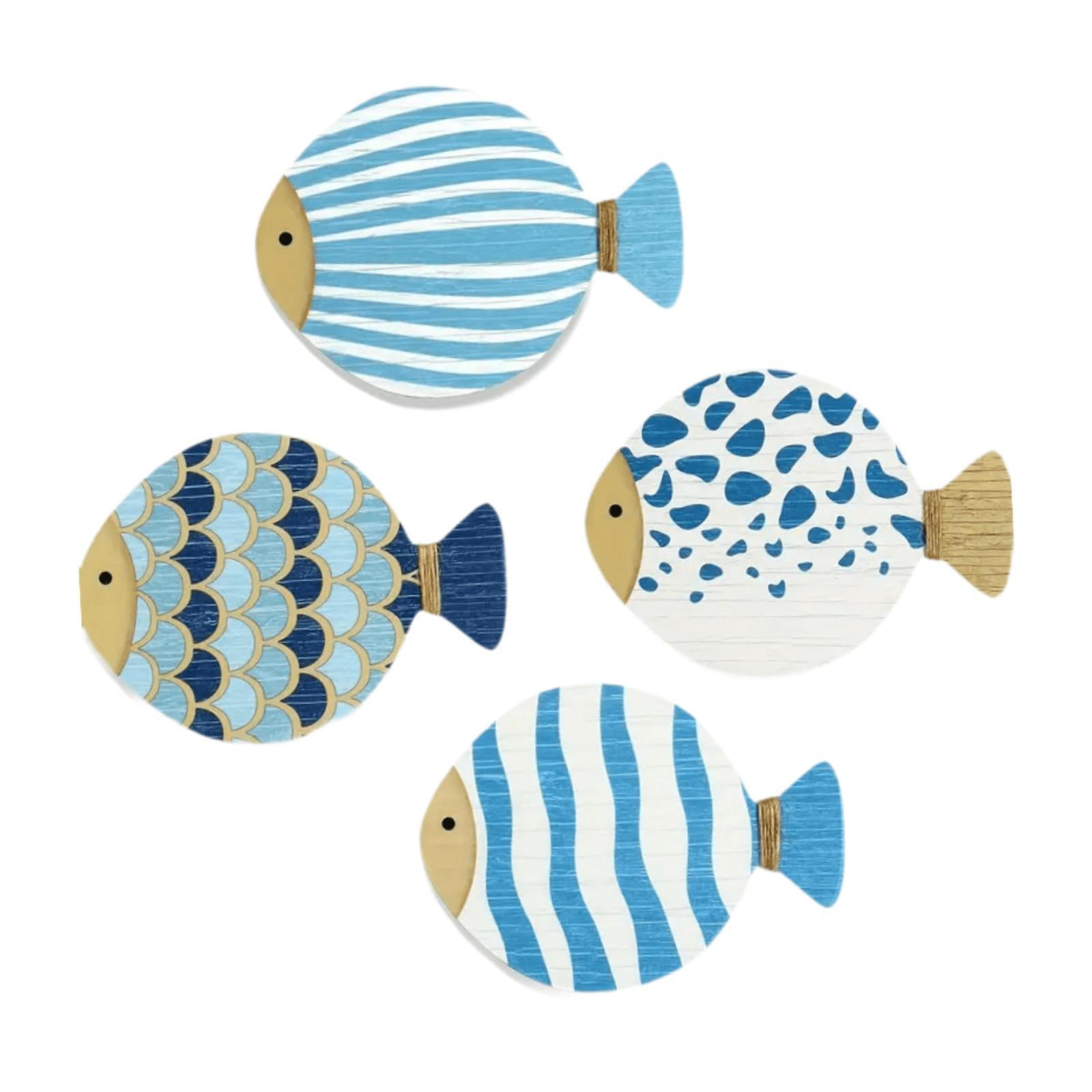 Bothyi - 4 Piezas De Adornos De Pared De Madera Con Temática Oceánica Para Dormitorio, Hogar Y Jardín.