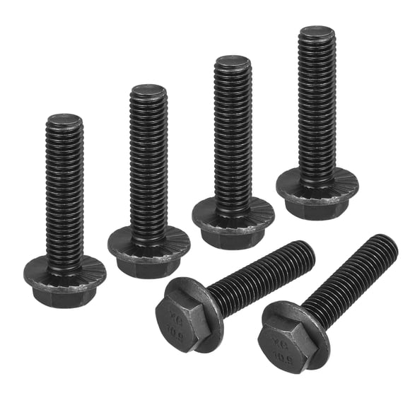 Pernos de brida hexagonal M12x50mm con dentado, tornillos de acero al carbono de grado 10.9, paquete de 6