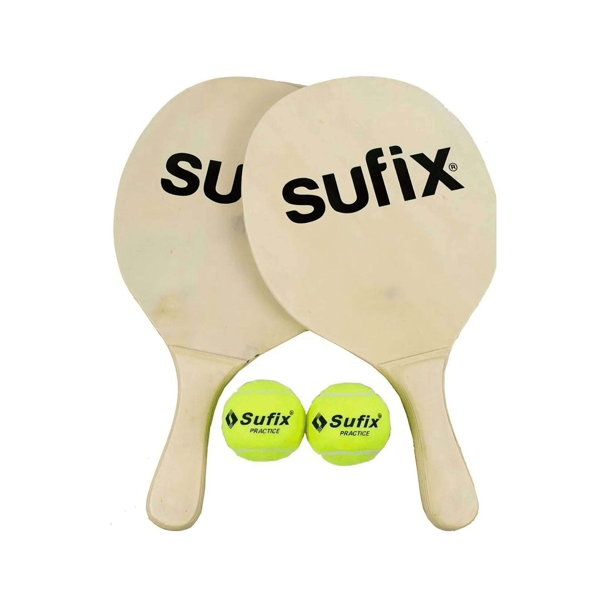 Set Paletas Playa Redondas Sufix Madera Con 2 Pelotas Beige