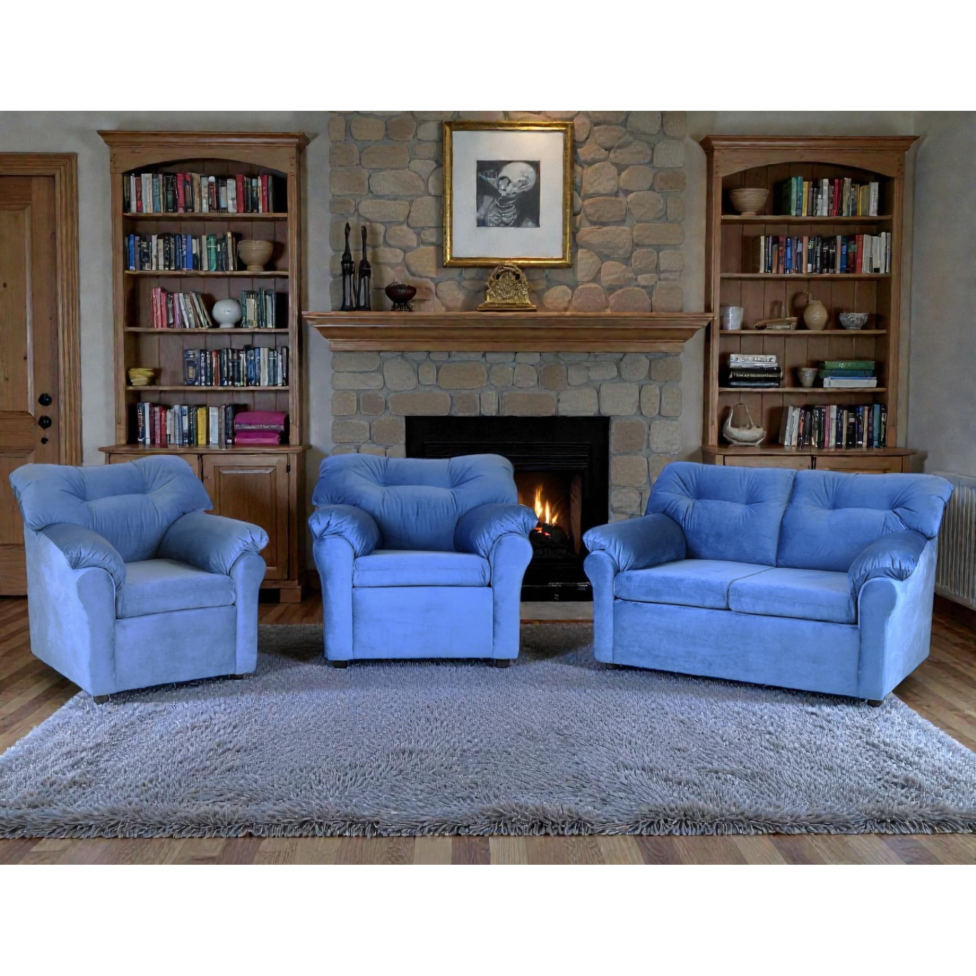 Muebles Altiro - Living Mateo 211 - Tela Felpa Azul Petroleo