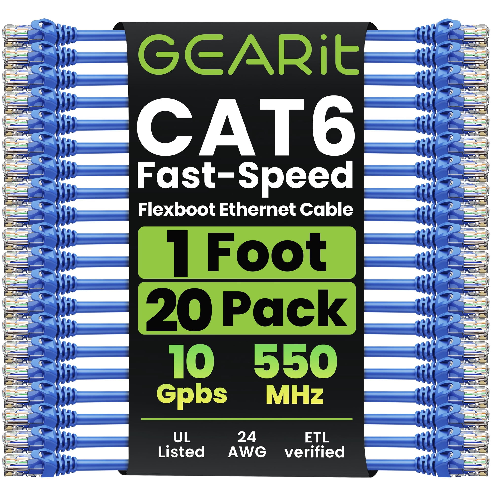 Cable Ethernet Gearit Cat6 De 1 Pie, 20 Unidades, Serie Blue Premium