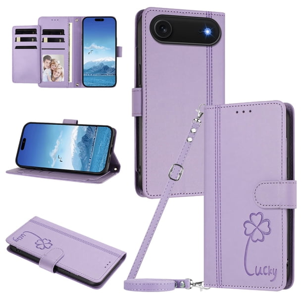 Funda Cartera Trébol para iPhone Air con Ranuras Tarjetas y Carga Inalámbrica Morado claro