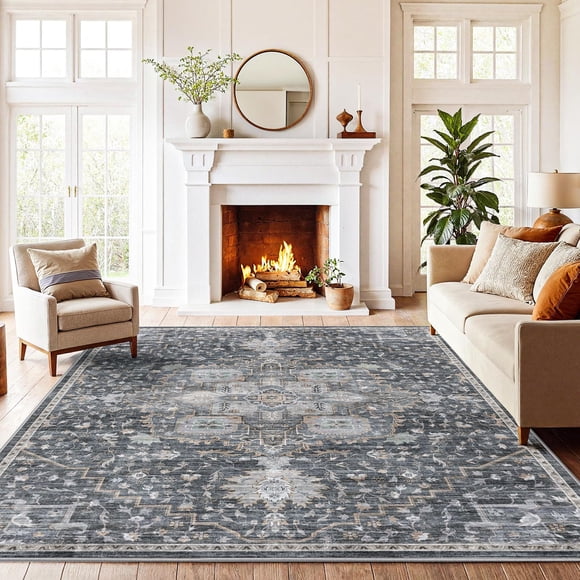 Alfombra AMADA HOMEFURNISHING 140x183 cm Gris/Dorado Vintage