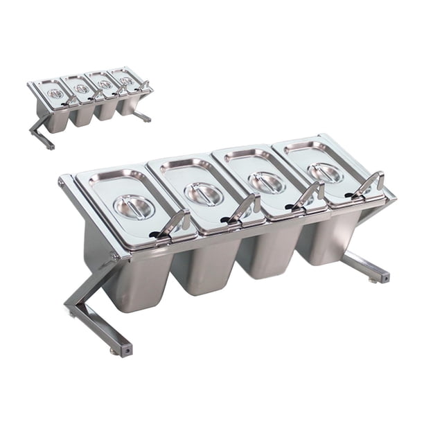 Servidor de condimentos refrigerados por hielo, soporte para guarnición de barra, bandeja de guarnición de 4 sartenes, cafetería, barra de ensalada de 475x18cm