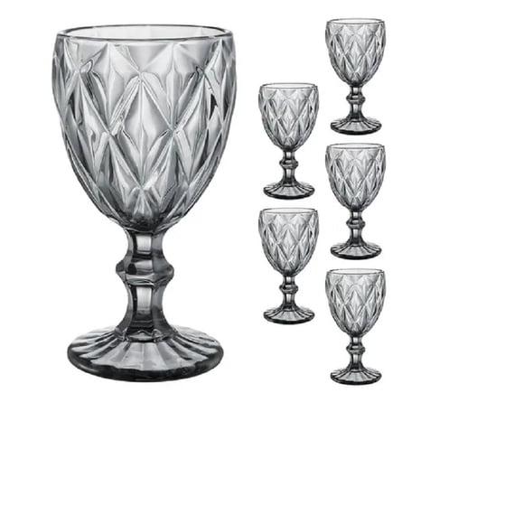 Copa de Vino de Vidrio con Relieve – Set de 6 Unidades Color Humo