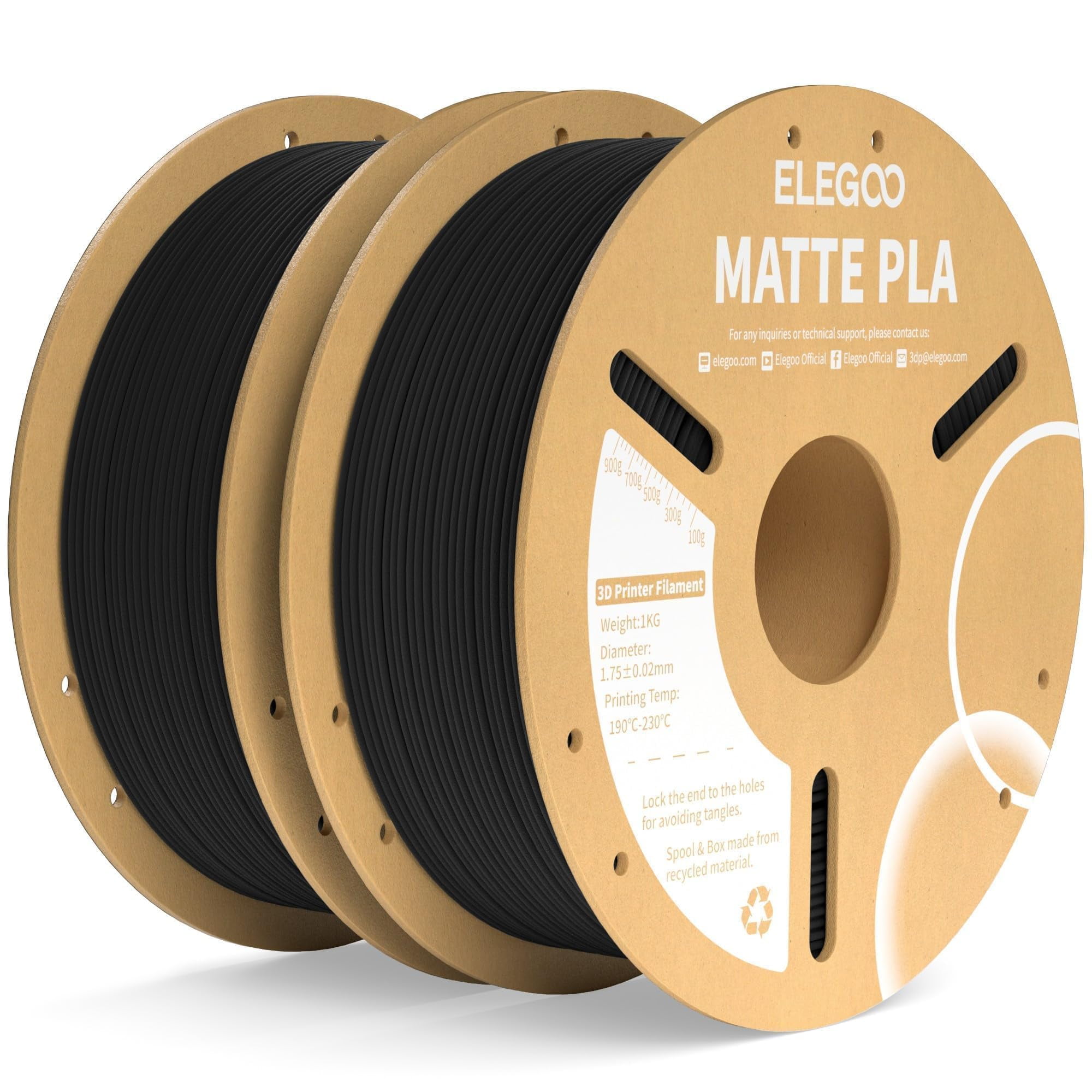 Filamento Para Impresora 3d Elegoo Mate Pla Negro Mate, 2 Kg, 1,75 Mm