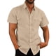 thumbnail image 1 of Camisa de manga corta con botones y doble bolsillo para hombre, color puro, transpirable, informal, para uso diario, trabajo y fiestas., 1 of 6
