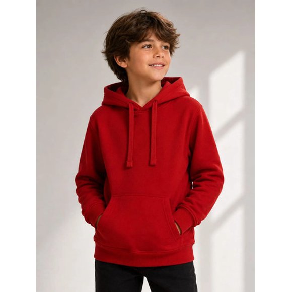 Poleron Canguro De Niño Basico 340g Basico Con Capucha 70/30 4 Rojo Lisa