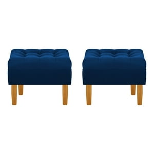 Bodevir - Set Pouf Wood 1C Felpa 04 Azul Marino
