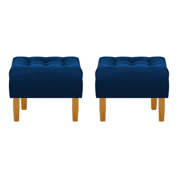 Set Pouf Wood 1c Felpa 04 Azul Marino