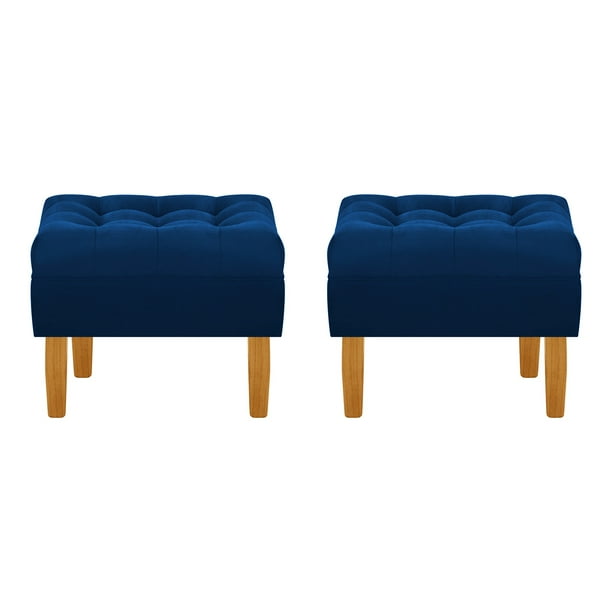 Set Pouf Wood 1c Felpa 04 Azul Marino