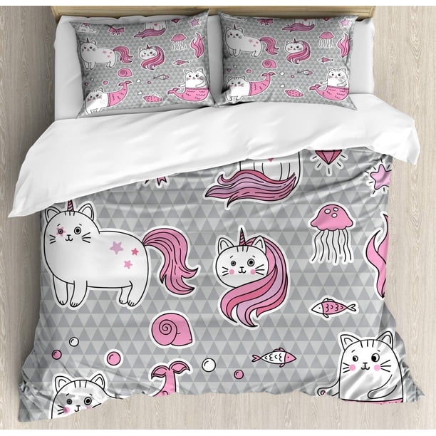 Indie Duvet Cover Set Group of Funky Monsters Society Different Expressions Abstract Groovy Doodle Style Decorative 3 Piece Bedding Set