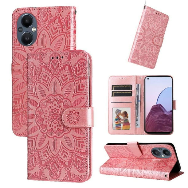 Funda tipo cartera FOXDOCK para OPPO Reno 8Z , diseño girasol en relieve, cuero PU, cierre magnético, soporte y tarjetero