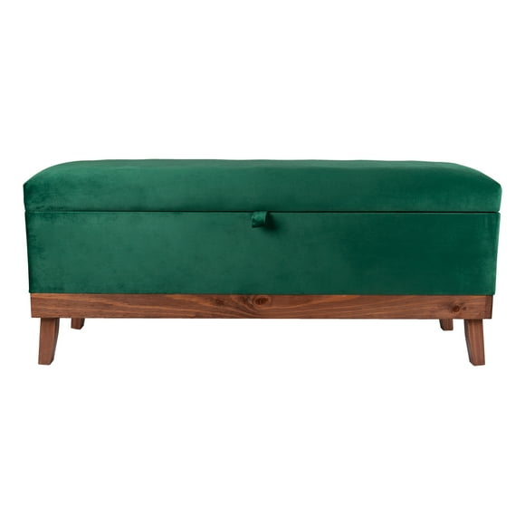 Banqueta con Baúl Incy Verde Botella Felpa 120x40x50 cm